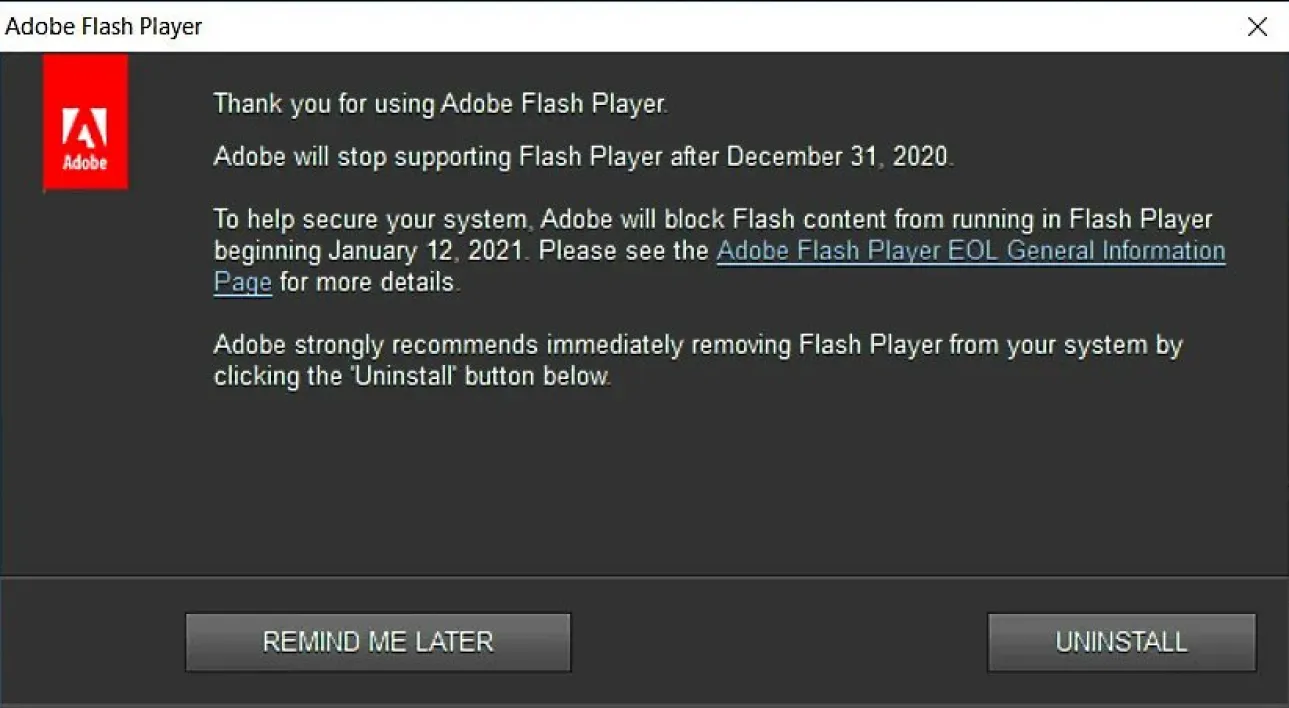 Adobe rappel à ses utilisateurs de désinstaller Adobe Flash Player